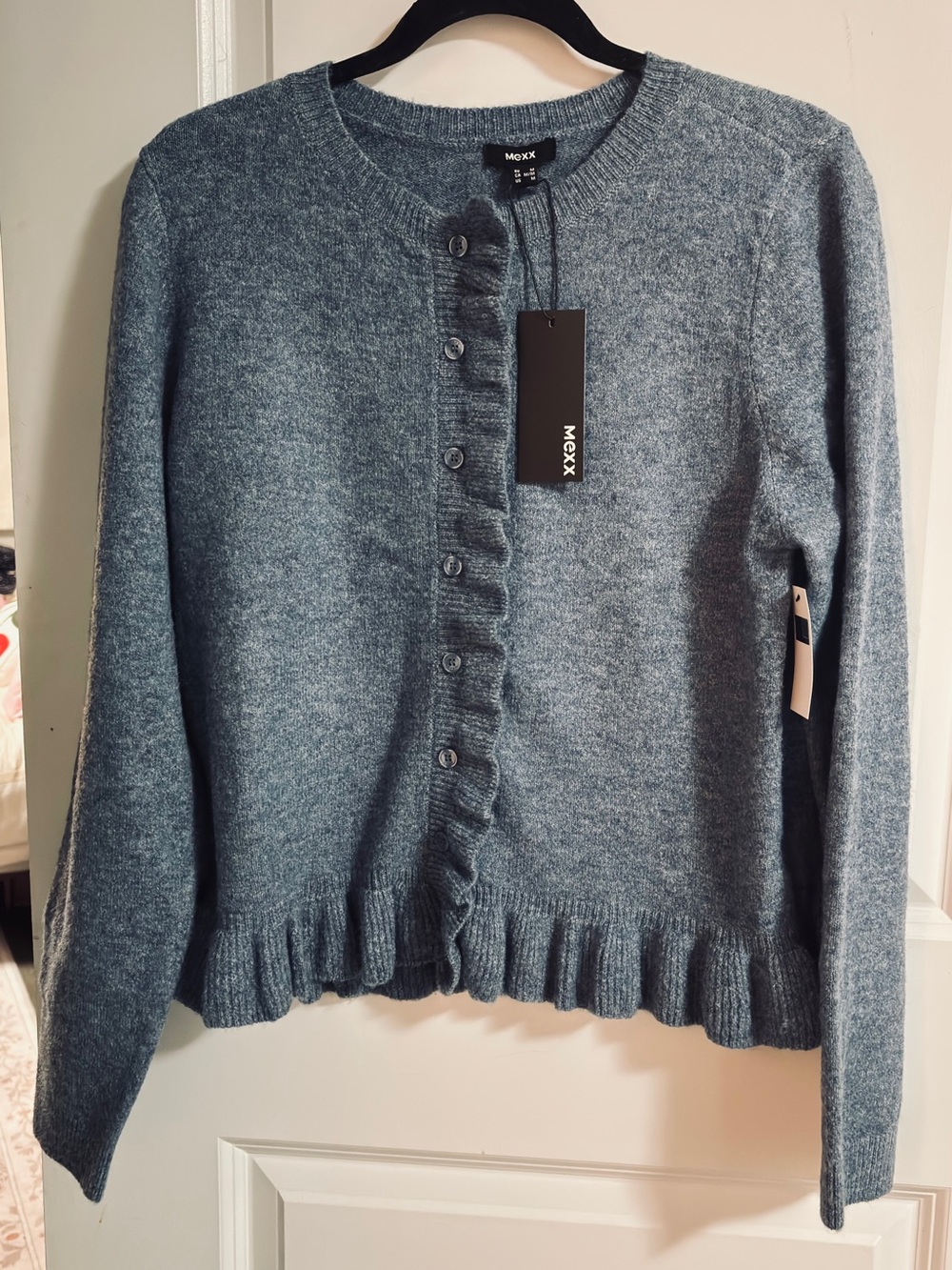 Mexx Heather Blue Ruffle-Trim Button Cardigan